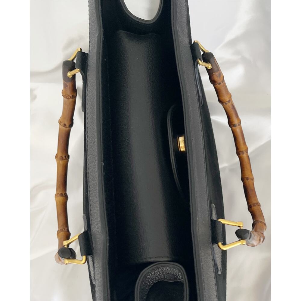 GUCCI Bamboo Diana Vintage Tote Bag Black Suede Leather Top Handles 1990s - Picture 12 of 17